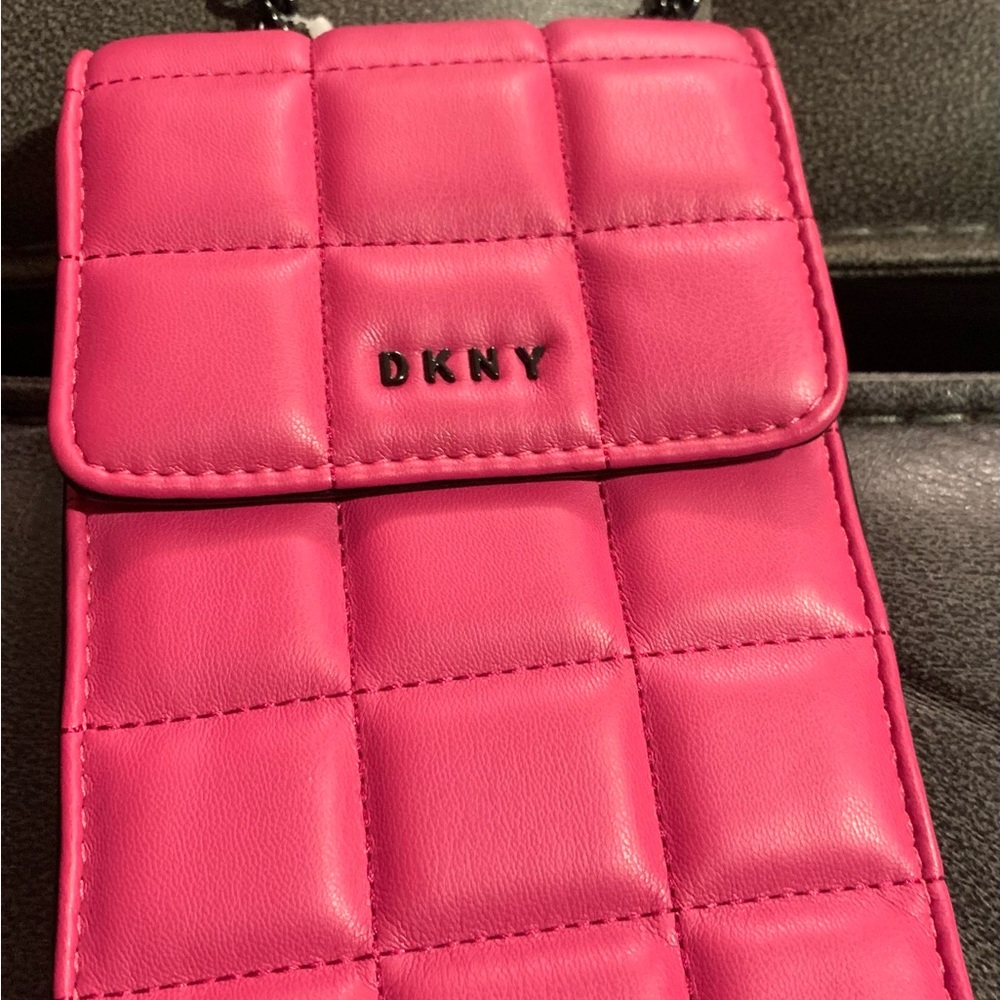 Crossbody DKNY Pink Quilted Crossbody Bag. NWT FLAP PHONE CASE. Chain/ Adj Strap